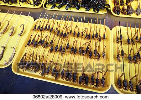 China, Beijing, Wangfujing Street, Snack Street Market selling Insects and Scorpians View Large Photo Image Stock Photo - China, Beijing, Wangfujing Street, Snack Street Market selling Insects and Scorpians. Fotosearch