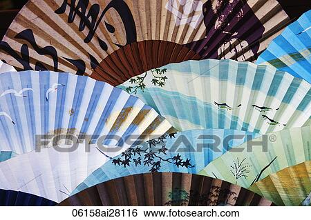 Close up of paper fans. Japan View Large Photo Image Stock Photograph - Close up of paper fans. Japan. Fotosearch