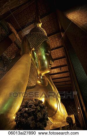 Gold reclining Buddha at Wat Pho, Bangkok Thailand. View Large Photo Image Stock Image - Gold reclining Buddha at Wat Pho, Bangkok Thailand.. Fotosearch