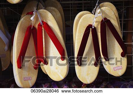 Stock Photograph - Japan, Tokyo, Asakusa, Nakamise Dori Shopping Street, Japanese Geta Slippers.. Fotosearch