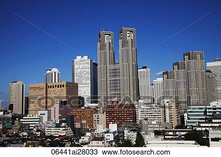 Stock Image - Japan, Tokyo, Shinjuku Area Skyline. Fotosearch