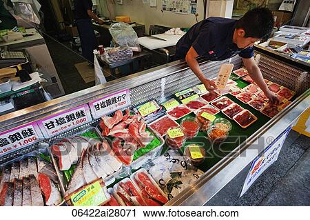 Japan, Tokyo, Tsukiji, Seafood Shop Display View Large Photo Image Stock Image - Japan, Tokyo, Tsukiji, Seafood Shop Display. Fotosearch
