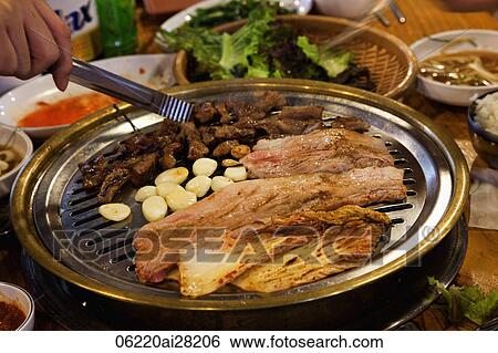 Korean Barbecue at Korean restaurant. Seoul, Korea View Large Photo Image Stock Photograph - Korean Barbecue at Korean restaurant. Seoul, Korea. Fotosearch