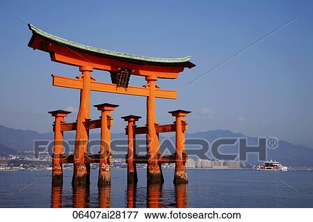 Stock Photo - Miyajima Island, Itsukushima Shrine, Torii Gate, Japan. Fotosearch