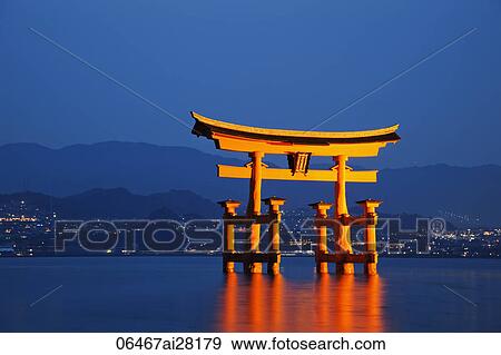 Miyajima Island, Itsukushima Shrine, Torii Gate in the evening. Japan View Large Photo Image Stock Photo - Miyajima Island, Itsukushima Shrine, Torii Gate in the evening. Japan. Fotosearch