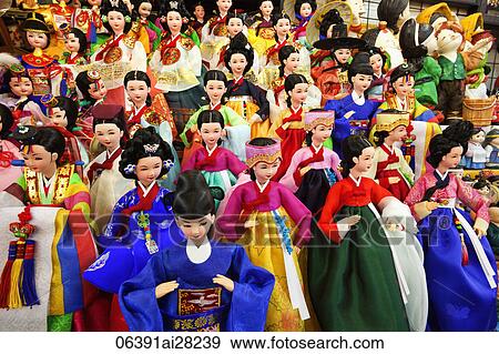 Stock Photo - Namdaemun Market, Korean Dolls, Seoul, Korea. Fotosearch