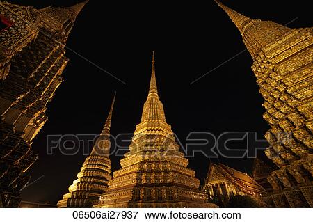 Stock Photo - Night shot of Wat Pho temple, Thailand. Fotosearch