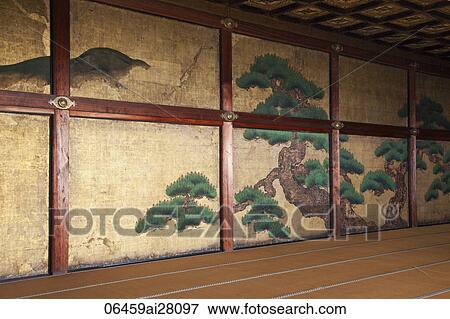 Nijo Castle, Interior of Ninomaru Palace, Detail of Painted Screens. Kyoto, Japan View Large Photo Image Stock Photo - Nijo Castle, Interior of Ninomaru Palace, Detail of Painted Screens. Kyoto, Japan. Fotosearch