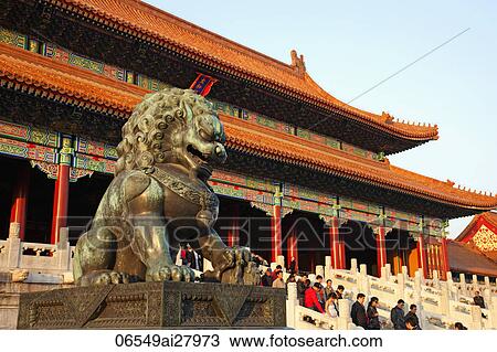 Palace Museum or Forbidden City, Bronze Lion Statue in Front of the Gate of Supreme Harmony. Beijing, China View Large Photo Image Stock Image - Palace Museum or Forbidden City, Bronze Lion Statue in Front of the Gate of Supreme Harmony. Beijing, China. Fotosearch