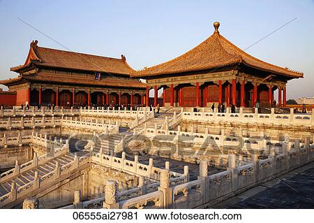 Palace Museum or Forbidden City, Hall of Preserved Harmony (Left) and Hall of Complete Harmony (Right). Beijing, China View Large Photo Image Stock Image - Palace Museum or Forbidden City, Hall of Preserved Harmony (Left) and Hall of Complete Harmony (Right). Beijing, China. Fotosearch