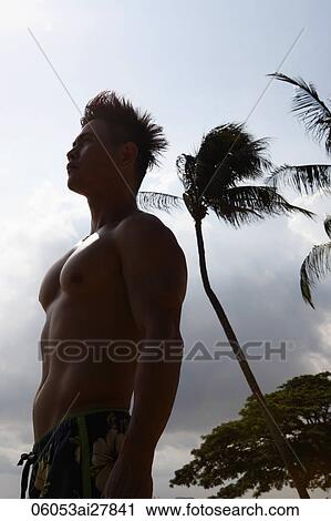 profile shot of shirtless man looking at sky View Large Photo Image Stock Image - profile shot of shirtless man looking at sky. Fotosearch