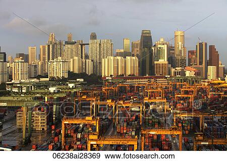 Singapore skyline with the Shipping Port in foreground View Large Photo Image Stock Photo - Singapore skyline with the Shipping Port in foreground. Fotosearch