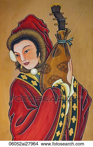 Summer Palace, Buddhist Fragrance Pavilion, Painted Artwork of Woman with Musical Instrument. Beijing, China View Large Photo Image Picture - Summer Palace, Buddhist Fragrance Pavilion, Painted Artwork of Woman with Musical Instrument. Beijing, China. Fotosearch