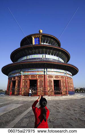 Temple of Heaven or Tiantan, Girl Taking Photo of Hall of Prayer for Good Harvests. Beijing, China View Large Photo Image Stock Photography - Temple of Heaven or Tiantan, Girl Taking Photo of Hall of Prayer for Good Harvests. Beijing, China. Fotosearch