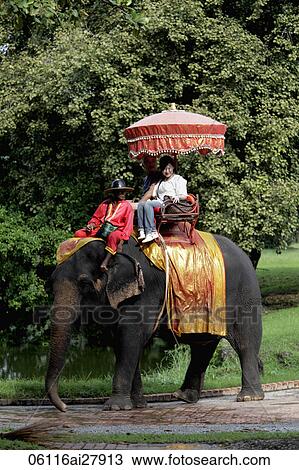 Tourist riding an elephant in Thailand View Large Photo Image Stock Image - Tourist riding an elephant in Thailand. Fotosearch