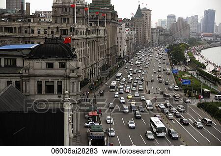 Traffic along The Bund, Shanghai, China View Large Photo Image Stock Image - Traffic along The Bund, Shanghai, China. Fotosearch