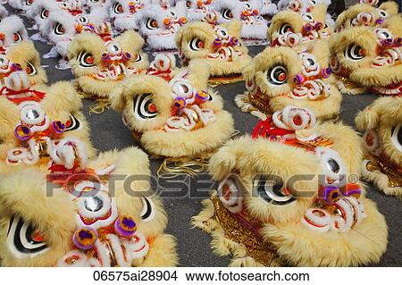 A group of Chinese Lion heads used for traditional Lion Dance, Hong Kong, China View Large Photo Image Picture - A group of Chinese Lion heads used for traditional Lion Dance, Hong Kong, China. Fotosearch
