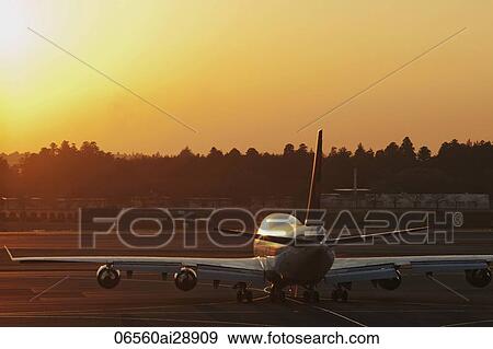 Stock Photo - Airplane ready to take off. Narita Airport, Japan. Fotosearch