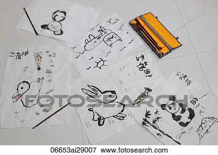 Child's drawings of animals drawn with Chinese brush and ink View Large Photo Image Stock Photo - Child's drawings of animals drawn with Chinese brush and ink. Fotosearch