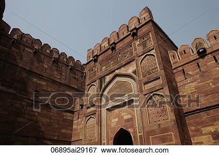 Stock Photo - Close up of a wall of the Agra Fort, Agra, India. Fotosearch