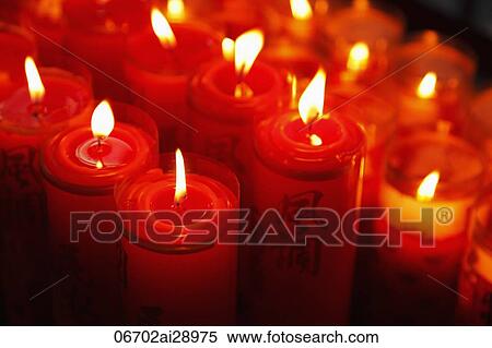 Close up of red Buddhist candles View Large Photo Image Stock Photography - Close up of red Buddhist candles. Fotosearch