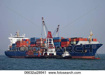 Stock Image - Container Ship, Hong Kong, China. Fotosearch