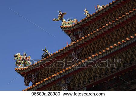 Stock Image - Detail of Chinese Buddhist temple in Juifen, Taiwan. Fotosearch