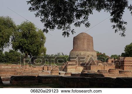 Dhamekh Stupa, site of Buddha's first sermon. Sarnath, India View Large Photo Image Stock Image - Dhamekh Stupa, site of Buddha's first sermon. Sarnath, India. Fotosearch