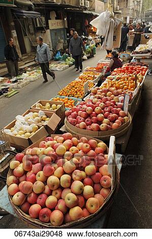 Fruit for sale in street market, Shanghai, China View Large Photo Image Stock Photo - Fruit for sale in street market, Shanghai, China. Fotosearch