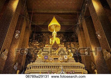 Gold Buddha statue in the main chapel, Wat Pho, Bangkok, Thailand View Large Photo Image Stock Image - Gold Buddha statue in the main chapel, Wat Pho, Bangkok, Thailand. Fotosearch