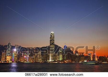 Stock Image - Hong Kong City Skyline and Victoria Peak at dusk.. Fotosearch