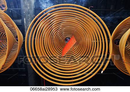 Stock Image - Sam Kai Vui Kun Temple, Incense Coils, Macau, China. Fotosearch