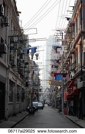 Stock Photography - Street view with laundry hanging out of windows. Fotosearch