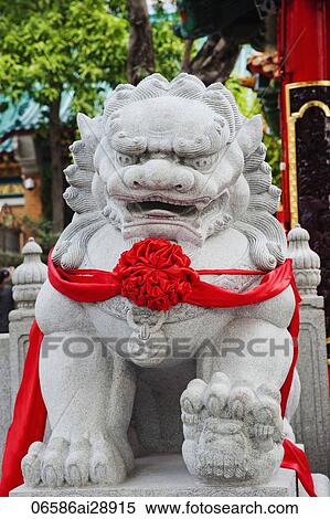 Stock Photography - Tai Sin Wong Temple, Stone Lion Statue. China, Hong Kong,. Fotosearch