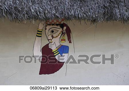 Traditional painting of Indian woman on side of village wall. New Delhi, India View Large Photo Image Stock Image - Traditional painting of Indian woman on side of village wall. New Delhi, India. Fotosearch