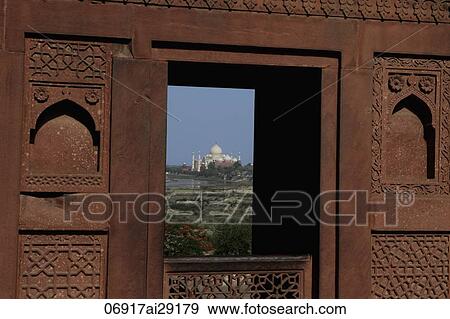 View of the Taj Mahal from the Agra Fort, India View Large Photo Image Stock Photo - View of the Taj Mahal from the Agra Fort, India. Fotosearch