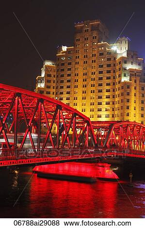 Waibaidu Bridge at night. The Bund, Shanghai, China View Large Photo Image Stock Photo - Waibaidu Bridge at night. The Bund, Shanghai, China. Fotosearch