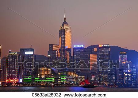 Stock Image - Wanchai area Skyline. Hong Kong, China. Fotosearch