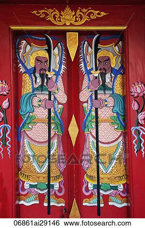 Wat Pratumkhongkha, Chinese Temple Doorway Guardians, Chinatown, Bangkok, Thailand View Large Photo Image Stock Photograph - Wat Pratumkhongkha, Chinese Temple Doorway Guardians, Chinatown, Bangkok, Thailand. Fotosearch