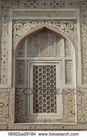 Picture - Window detail with inlaid stones and screen. Itmad-ud-Daulah's Tomb "Baby Taj", Agra, India. Fotosearch