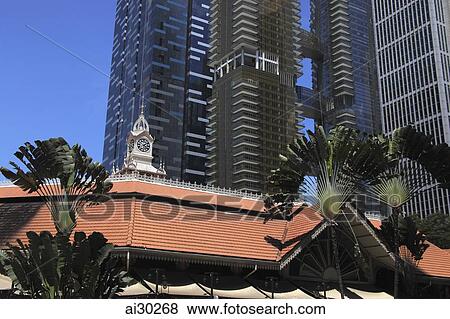 Older building with skyscrapers in the background, Singapore View Large Photo Image Stock Photo - Older building with skyscrapers in the background, Singapore. Fotosearch