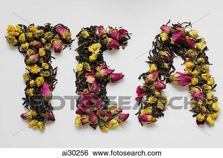 TEA spelled out in dried tea and flowers View Large Photo Image Stock Photograph - TEA spelled out in dried tea and flowers. Fotosearch