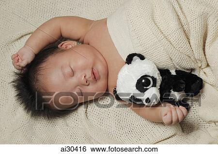 Baby boy asleep holding a toy panda bear View Large Photo Image Stock Photograph - Baby boy asleep holding a toy panda bear. Fotosearch