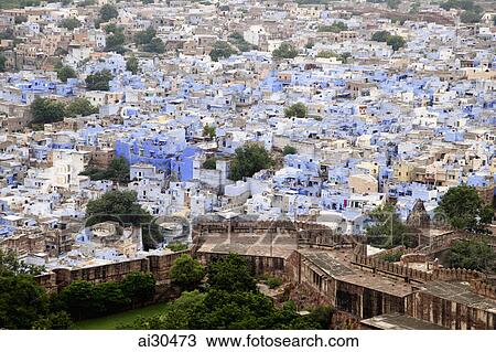 Blue houses of Jodhpur, view from Mehrangarh Fort, India View Large Photo Image Stock Image - Blue houses of Jodhpur, view from Mehrangarh Fort, India. Fotosearch