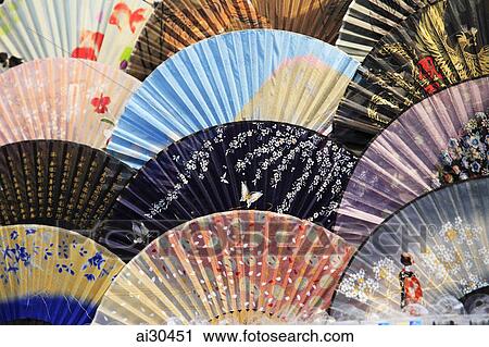Handmade paper fans displayed in a market, Japan View Large Photo Image Stock Image - Handmade paper fans displayed in a market, Japan. Fotosearch