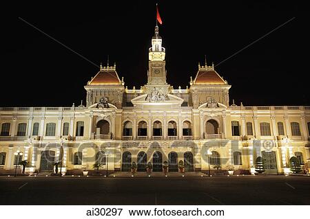 Ho Chi Minh City Hall at night, Vietnam View Large Photo Image Stock Photo - Ho Chi Minh City Hall at night, Vietnam. Fotosearch