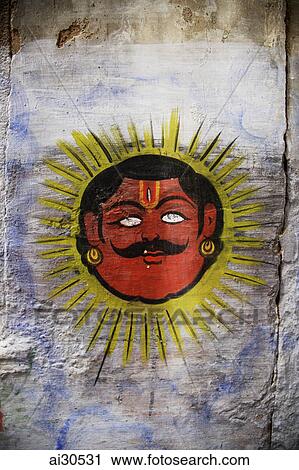 Stock Image - Painting on a wall, Varanasi, India. Fotosearch