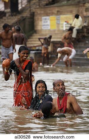 People bathing in the Ganges River, Varanasi, India Stock Photo ...