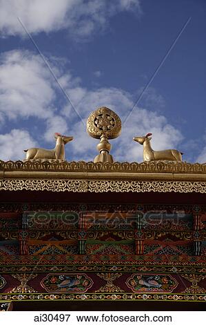 Stock Photo - Roof detail on the Likir Monastery in Leh, Ladakh, India. Fotosearch