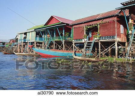 Stilt houses on a river, Siem Reap, Cambodia View Large Photo Image Stock Image - Stilt houses on a river, Siem Reap, Cambodia. Fotosearch